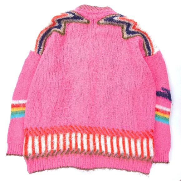 VITA GRACE Wool Mohair Carousel Fair Isle Fuzzy Knit Cardigan Oversized Boho - Picture 8 of 9